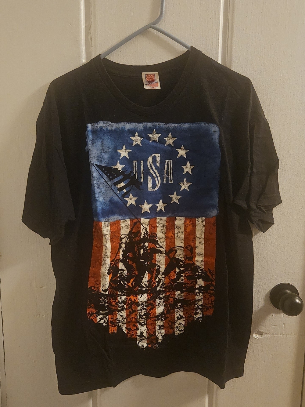 Black USA Graphic Tee - Military Flag Design
